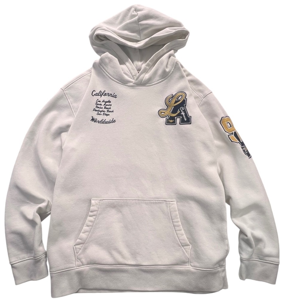 Hollister Cream California LA Worldwide Graphic‎ Hoodie Mens Size L.Cozy comfy